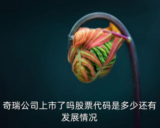 奇瑞公司上市了吗股票代码是多少还有发展情况