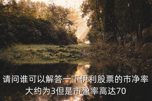 伊利特股票市盈率是多少，请问谁可以解答一下伊利股票的市净率大约为3但是市盈率高达70