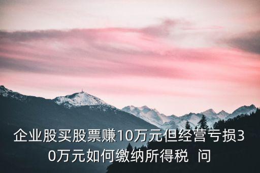 企业股买股票赚10万元但经营亏损30万元如何缴纳所得税  问