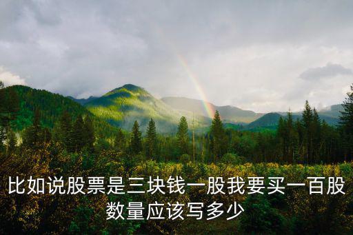 比如说股票是三块钱一股我要买一百股数量应该写多少