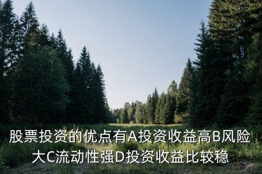 股票投资的优点有A投资收益高B风险大C流动性强D投资收益比较稳
